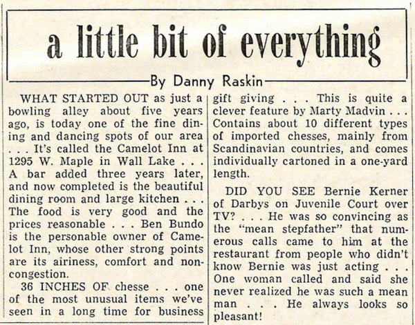 Mr. Bs Camelot Inn (Maple Lanes, Shadow Fax, Olde World Market) - 1965 Review Of Restaurant (newer photo)
